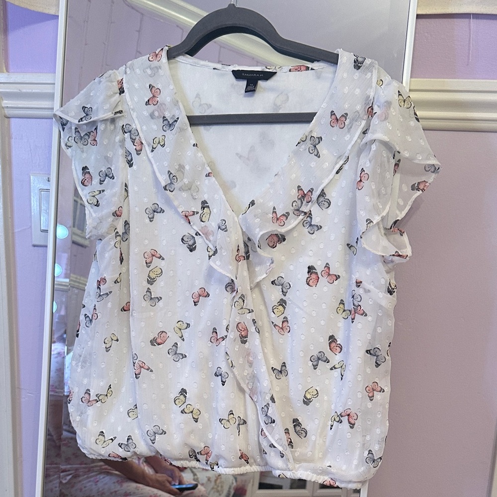 Chic Butterfly Print Wrap Blouse